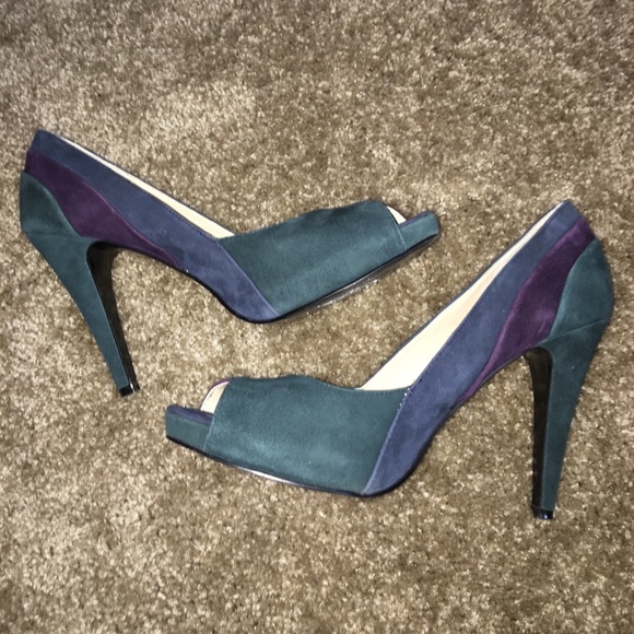 Nine West Peep Toe Suede Purple Pumps Heels 10 - Picture 2 of 8